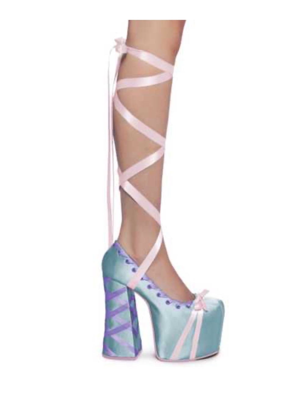 Sugar Thrillz Pastel Aqua & Light Pink Satin Lace-Up Platform Heels